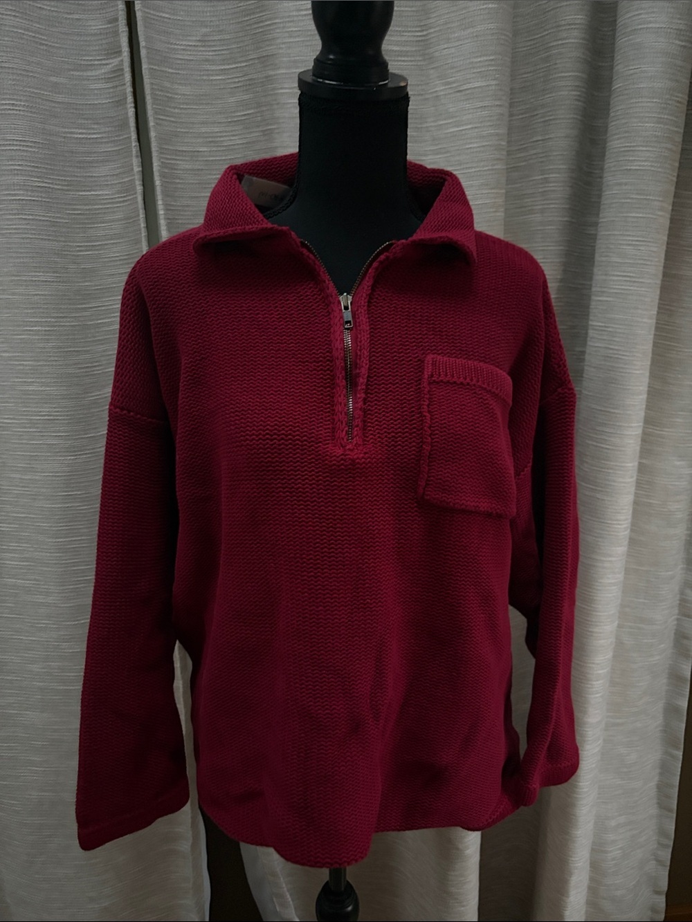 Eddie Bauer Women's Half-Zip Pullover Sweater in Red with Chest Pocket